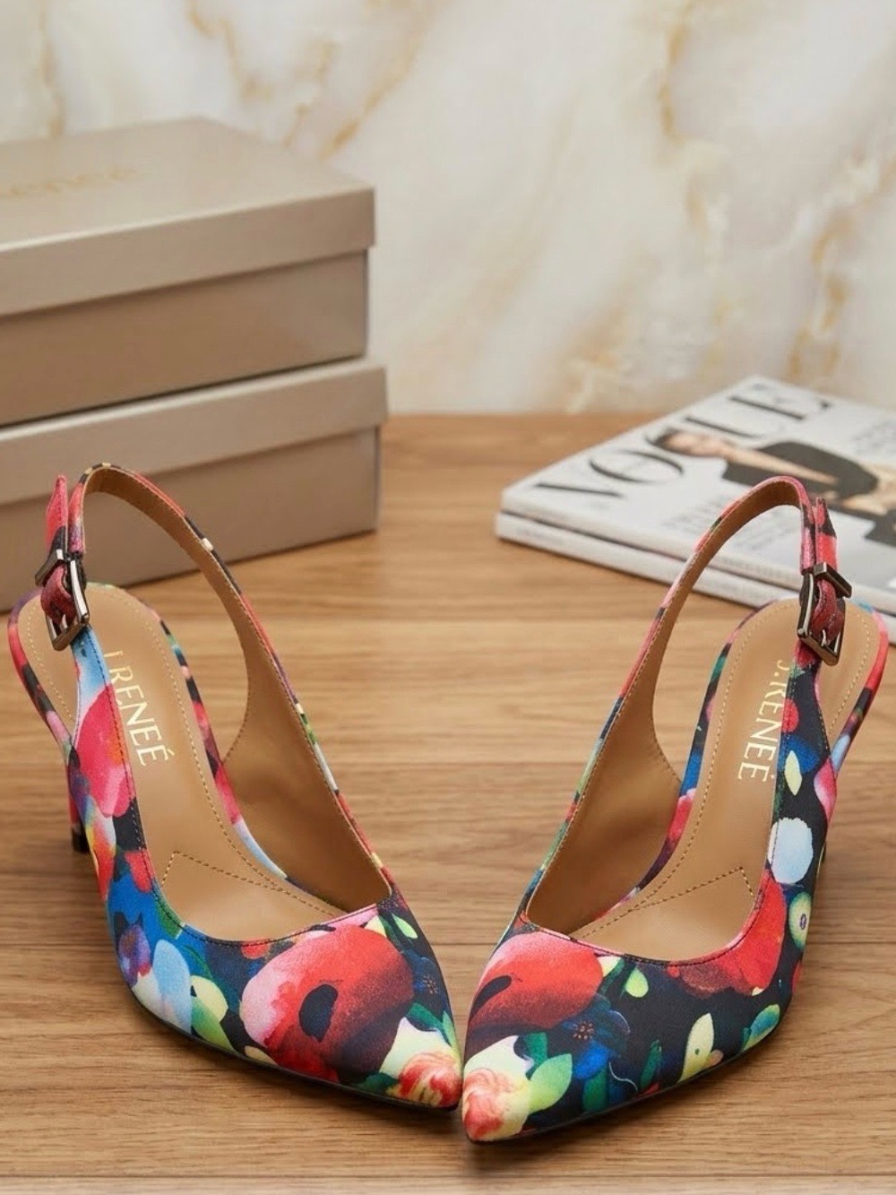J Renee Multi-Color Floral Pointed-Toe Slingback Pumps - Size 11M